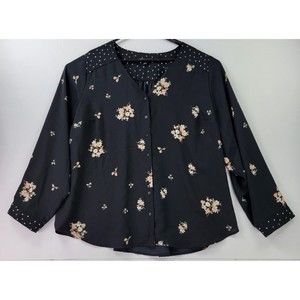 41 Hawthorn Button Down Women Size 3X Black Long Sleeve Blouse